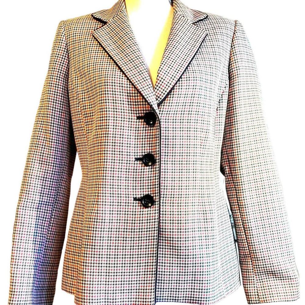 Evan Picone Houndstooth Lined Blazer Size 10 Vintage Jacket Tailored Classic